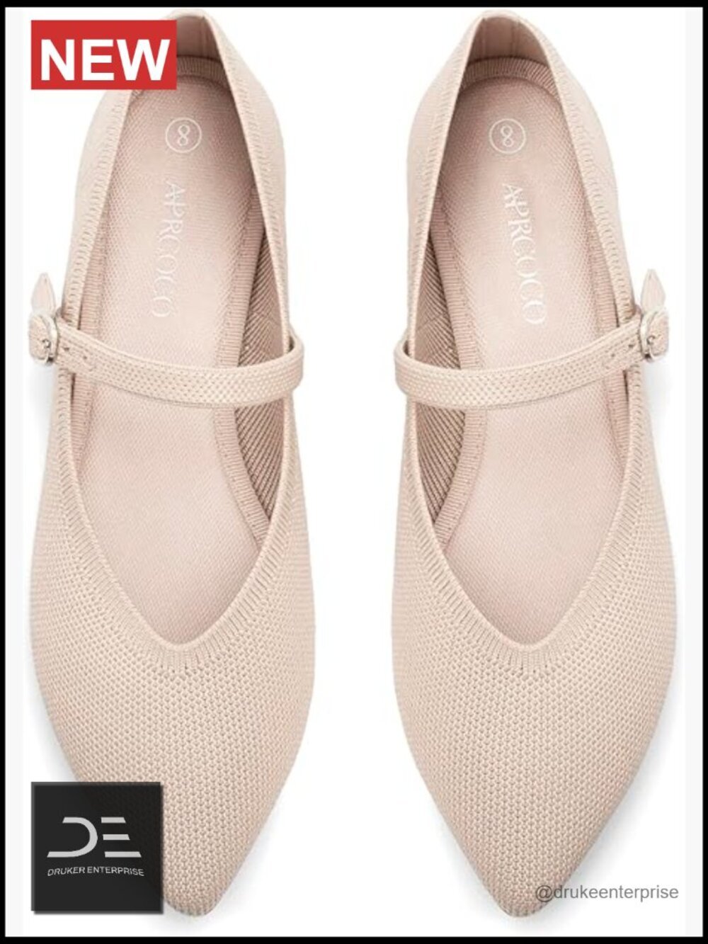 Knit Pointed Toe Ballet Flat with Ankle Strap Casual Walking Shoes